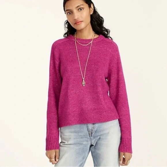J. Crew Sweaters - NWT J. Crew Wool Alpaca Pink Purple Multi Heather Fuchsia Crewneck Sweater